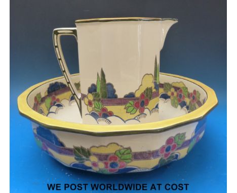 A Royal Doulton Art Deco jug and basin set