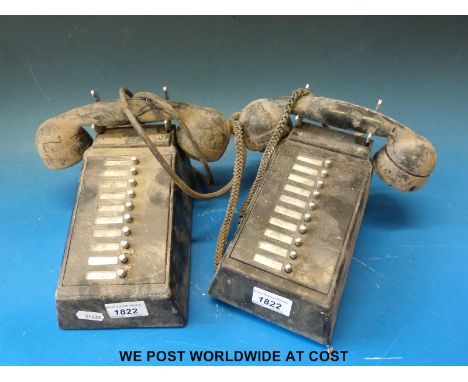 A pair of vintage internal telephones with options including stores, office, workshop etc 