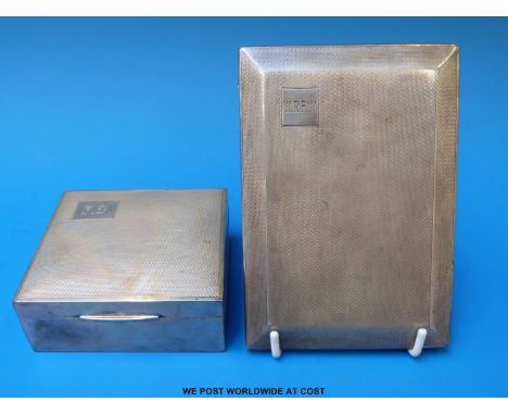 A hallmarked silver cigarette case with engine turned lid together with an engine turned hallmarked silver cigarette case (19