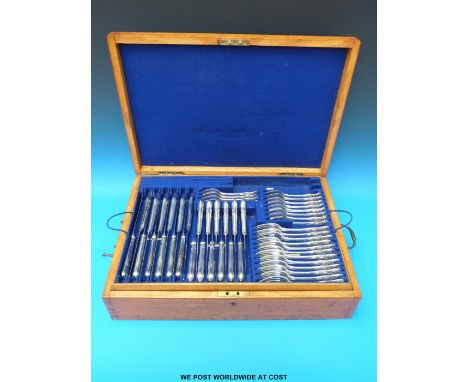 An oak cased Robert Pringle and Sons 12 place setting canteen of Kings pattern hallmarked silver cutlery, comprising 12 each 