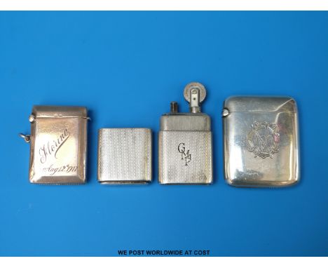 A hallmarked silver engine turned 'Howitt' lighter, Sheffield 1943, maker Dudley Russell Howitt together with two hallmarked 