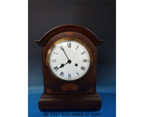 An inlaid Georgian style mantel clock by Philip Haas & Sohne Germany, in arch top case
