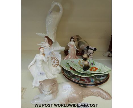 A collection of Royal Worcester, Doulton, Coalport and Nao figures and ceramics together with two 19th/20thC Chinese Canton p