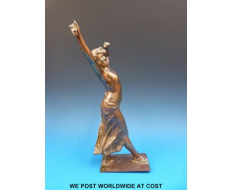 A Franz Peleschka-Lunard bronze of a semi-nude Art Deco / Art Nouveau style dancer in flowing dress with sandals, signed to b