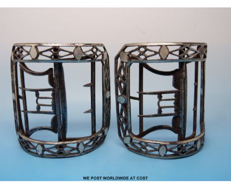 A pair of steel shoe buckles marked Astbury with silver gilt decoration 
