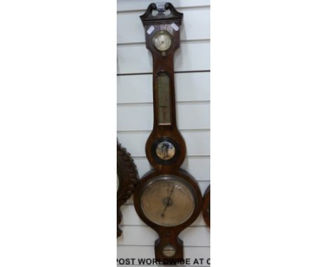 A 19thC rosewood banjo barometer with silvered dial