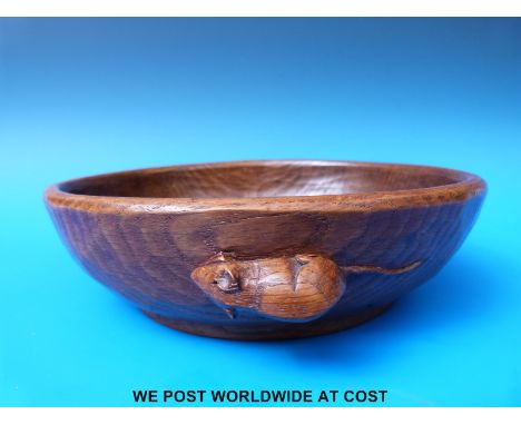 An early carved oak bowl by Robert 'Mouseman' Thompson (24cm diameter)