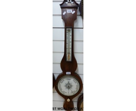 A 19thC rosewood banjo barometer with porcelain dial