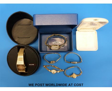 Three gold ladies' wristwatches (Smiths, Rotary and Accurist) one with strap marked .375 