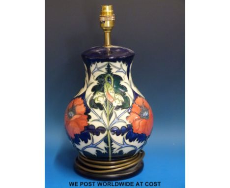 A large Moorcroft baluster table lamp in the Poppies pattern (36.5cm tall)