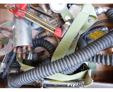 Diving interest items including Essgee twin hose reguator, another twin hose, Dragar pressure gauges, Vixen cutting tool, CB 