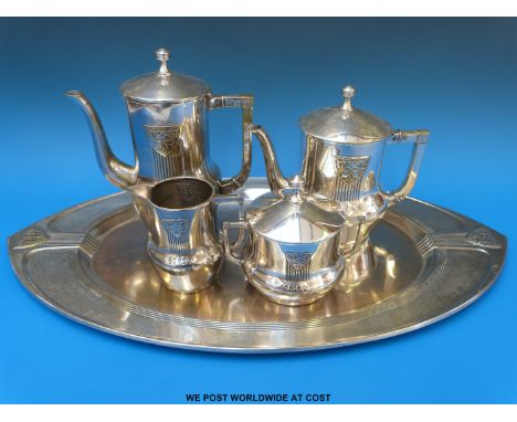 A WMF Vienna Secession style tea and coffee service on tray (width of tray 58cm)