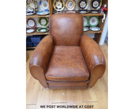 An Art Deco leather armchair (width 88cm)