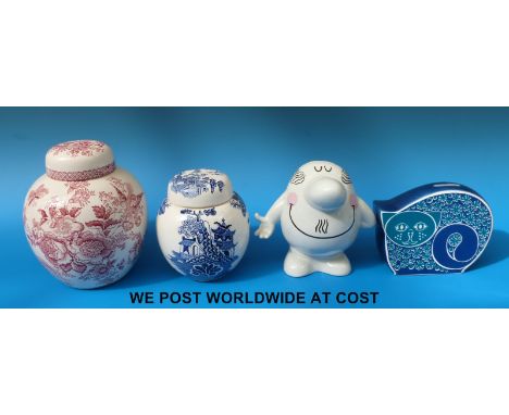 Two Masons ginger jars and two Carltonware money boxes