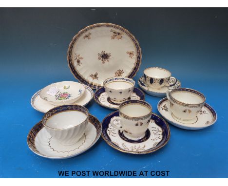 A collection of Caughley teaware including cups, saucers, tea bowls 