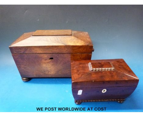 A 19thC rosewood tea caddy together with a smaller mahogany example