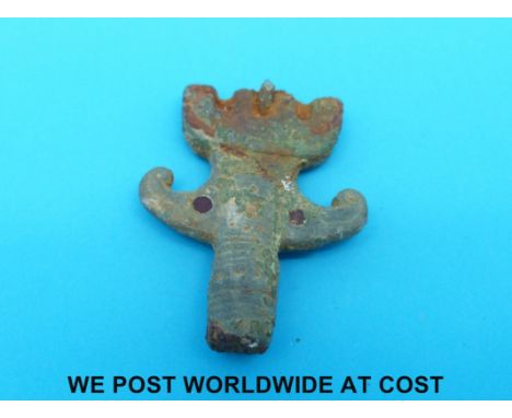A circa 350-450 period 'Hawkes and Dunning' type II buckle plate of late Roman origin. The cast copper alloy is shaped with c