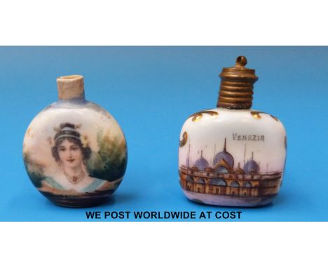 Two 19thC 'Grand Tour' scent bottles, one entitled Venezia, the other with a portrait of a lady (3.5cm high)