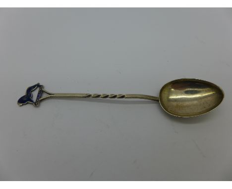 A Charles Horner enamelled silver spoon, Chester 1923 and a Charles Horner silver thimble, Chester 1919, the spoon marked Wem