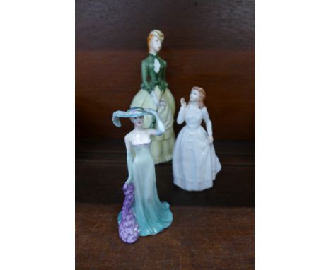 Three figures, Royal Doulton, boxed, Royal Worcester and Coalport