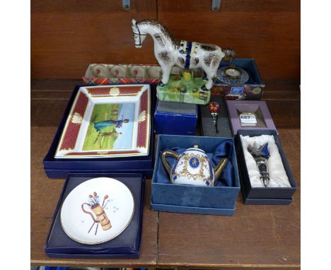 Royal Worcester, Regency Fine Arts and other china, a millefiore bottle stopper, table clock, etc.