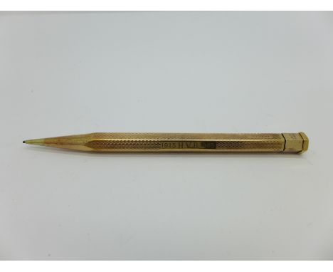 A 9ct gold Yard-O-Led pencil, personalised, total weight 25.4g