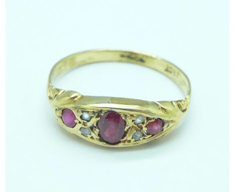 An 18ct gold, ruby and diamond ring, 2.1g, Q