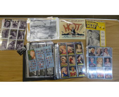 Marilyn Monroe interest, a folder of collectors cards in various sets, playing cards and publicity photographs and a 1952 cop