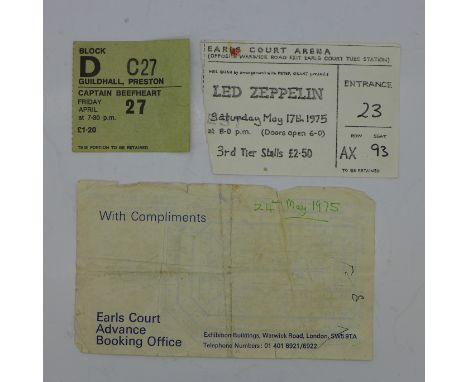 Three ticket stubs, Capt Beefheart and Led Zeppelin (copy), and one other Earls Court