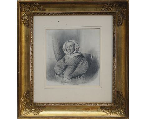 French School, mid 19th century- Portrait of Mme Labaronne-Gaussart, seated three-quarter length turned to the left; pencil w