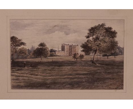 Circle of John Linnell, British 1792-1882- View of a country house and grounds; watercolour, 12.5x20cm: British School, 19th 
