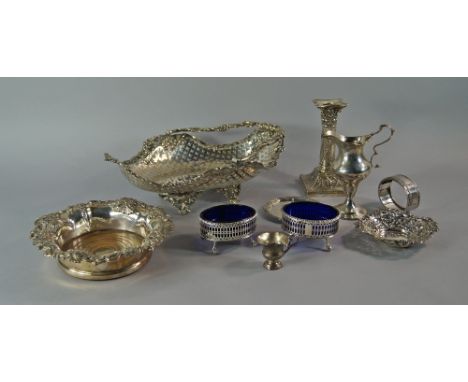 A collection of silver and plate, to include a pair of George III silver salts, London 1814, Stephen Adams I, of oval pierced