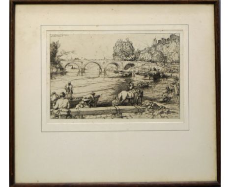 Auguste Lepère, French 1849-1918- "L'Abrevoir, au Pont Marie, Paris"; etching, signed, titled and dated 1902 within the plate