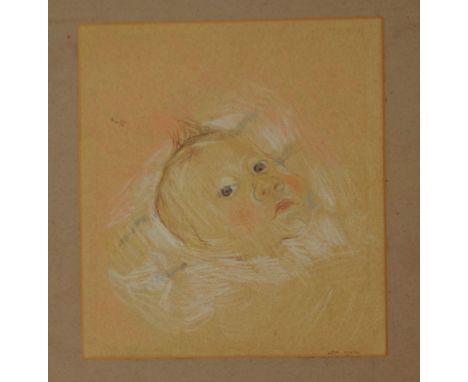 Jean Cooke, British 1927-2008- Portrait of an infant; pastel on buff paper, signed, 21.7x19.5cm., (mounted) (unframed) (may b