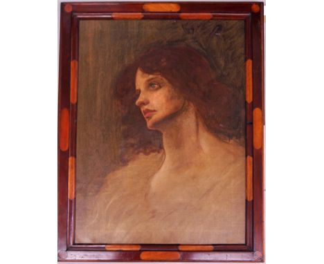 European/British School, early 20th century- Portrait of a lady, head and shoulders turned to the left; oil on canvas, in a h