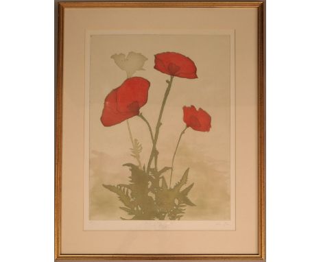 John Henn, British, late 20th/early 21st century- "Red Poppies"; etching with aquatint printed in colours, signed, titled and
