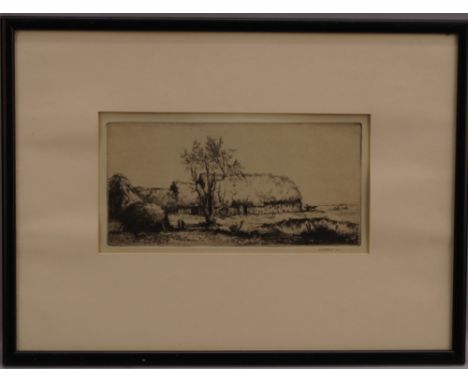 William P Robins RE, British 1882-1959- "Staples Farm"; etching, signed and dated 1914 in pencil, 11x22cm Provenance: with Ab