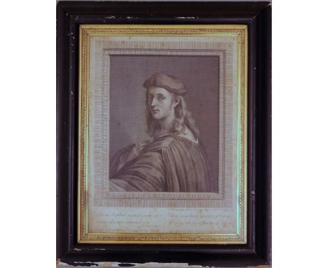 Robert Strange, British 1721-1792- Portrait of Bindo Altoviti, after Raphael, publ 1787; engraving, in a glazed ebonised bole