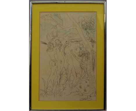 After Salvador Dali, Spanish 1904-1989- "Le Jugement de Paris"; lithograph printed in black and blue, signed within the plate