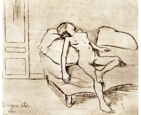 Suzanne Valadon, French 1865-1938- "Louise Nue"; drypoint etching on laid, signed and dated 1895 within the plate, signed in 