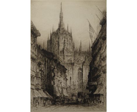 James Alphege Brewer, British fl.1909-1938- "Milan Cathedral (Corso V Emanuele)", publ. by Alfred Bell & Co Ltd, 6 Old Bond S