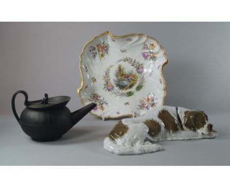 A German porcelain serving dish, possibly Helena Wolfsohn, late 19th century, the centre with man and woman in landscape fram