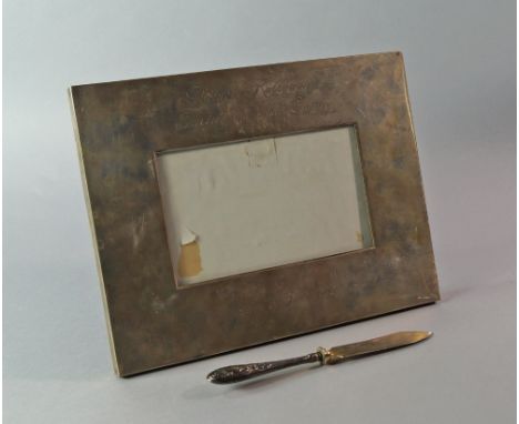 A German 800 standard silver photograph frame, of plain rectangular form, with engraved dedication, approx. 21cm x 28cm, appr