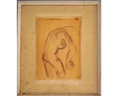Modern British School, mid 20th century- Life study; pen and black ink and brown crayon on buff paper, signed with monogram, 