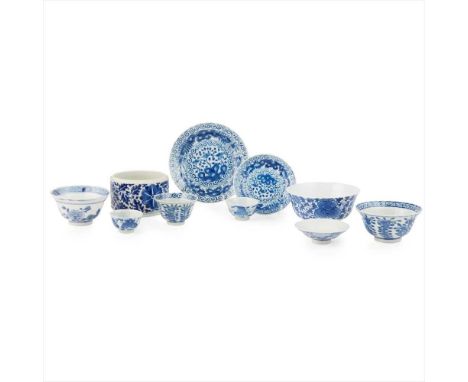 GROUP OF NINE BLUE AND WHITE WARES&nbsp;青花瓷器（一組九件） comprising: two sets of notched rim teacups and saucers, each decorated wi