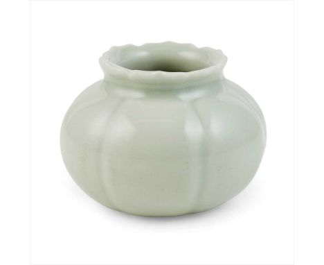 CELADON-GLAZED JARLET OF POMEGRANATE FORM QIANLONG MARK BUT 19TH CENTURY&nbsp;乾隆款 粉青釉石榴尊 finely potted with compressed globul