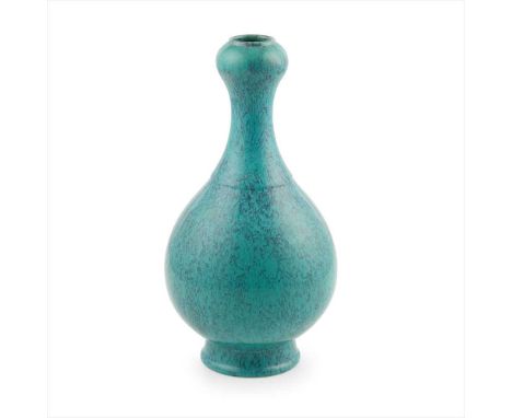 LU-JUN-GLAZED GARLIC-HEAD VASE QING DYNASTY, 18TH CENTURY 清 爐鈞釉弦紋蒜頭瓶&nbsp;the globular body raised from an everted foot to a 