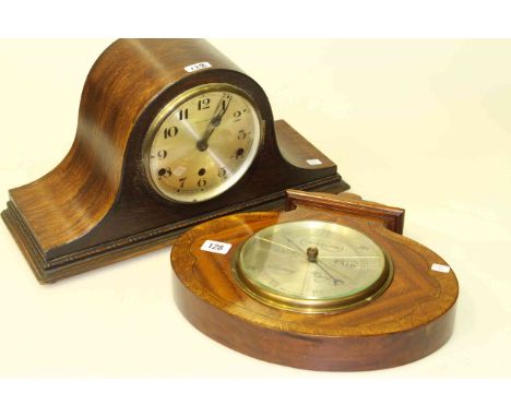Oak mantel clock and inlaid barometer (2)