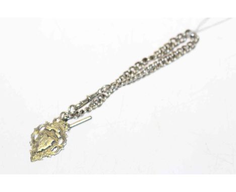 Silver curb link chain with fob and T-bar