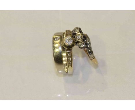 Diamond cross-over ring, 9 carat gold band and a diamond ring (3) gross 7.6 grams